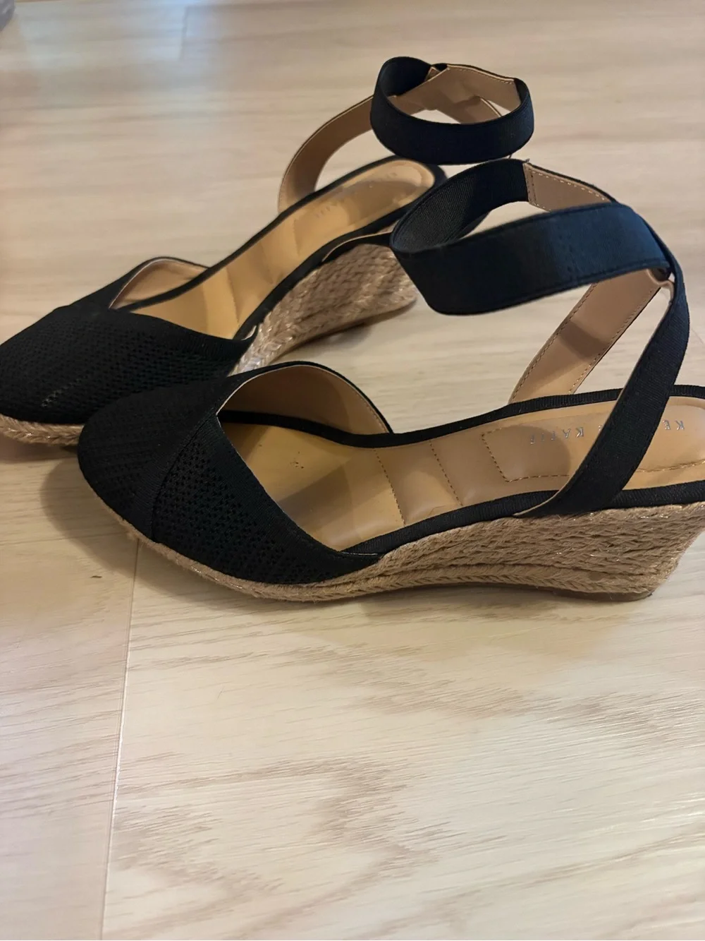 Kate Spade Black Espadrille Wedge Sandals with elastic Ankle strap
